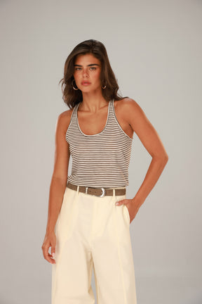 גופיית אנני פסים חאקי/לבן