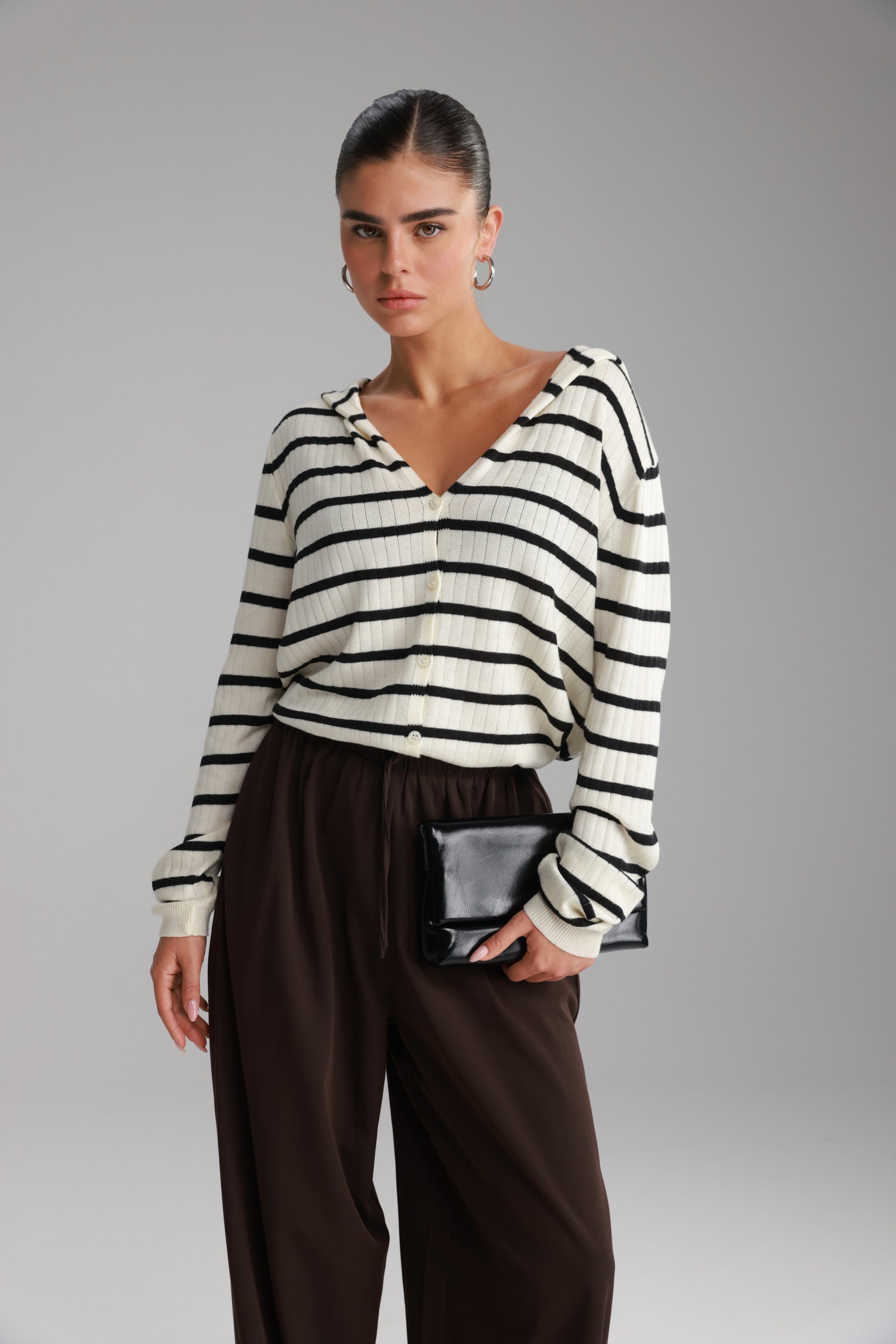 סריג לייק פסים שמנת/שחור