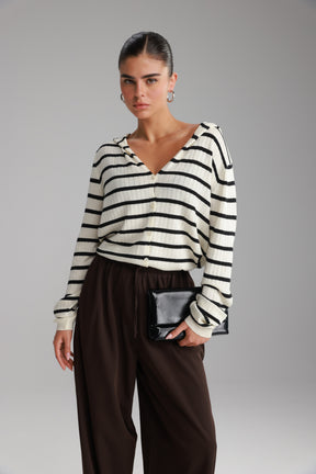 סריג לייק פסים שמנת/שחור