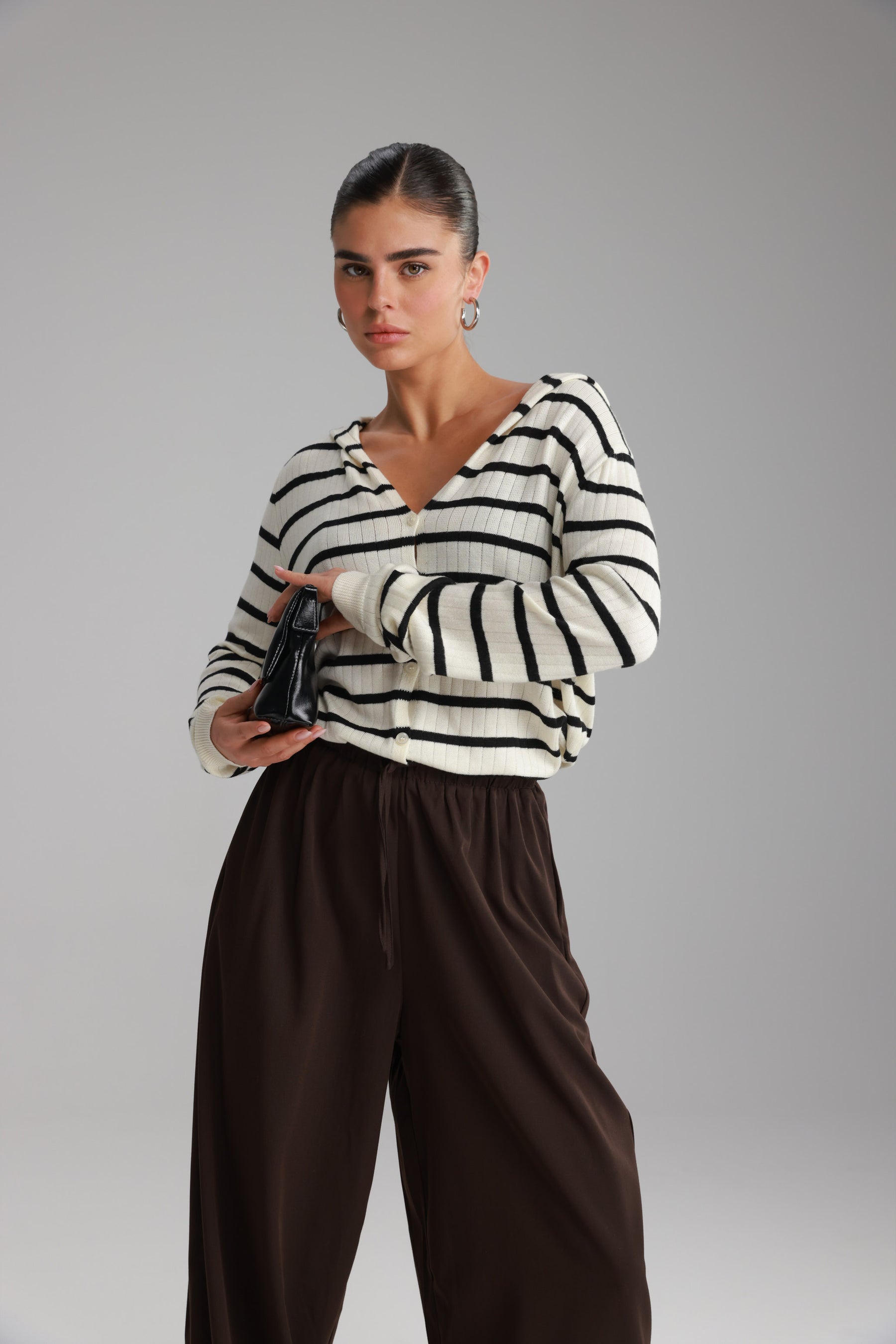 סריג לייק פסים שמנת/שחור