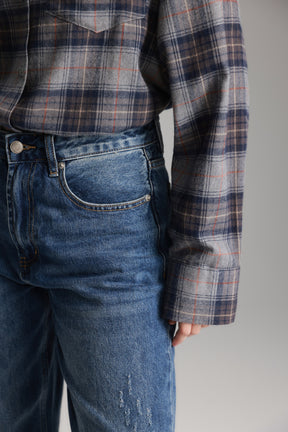 חולצת מאדי מכופתרת נייבי/אפור