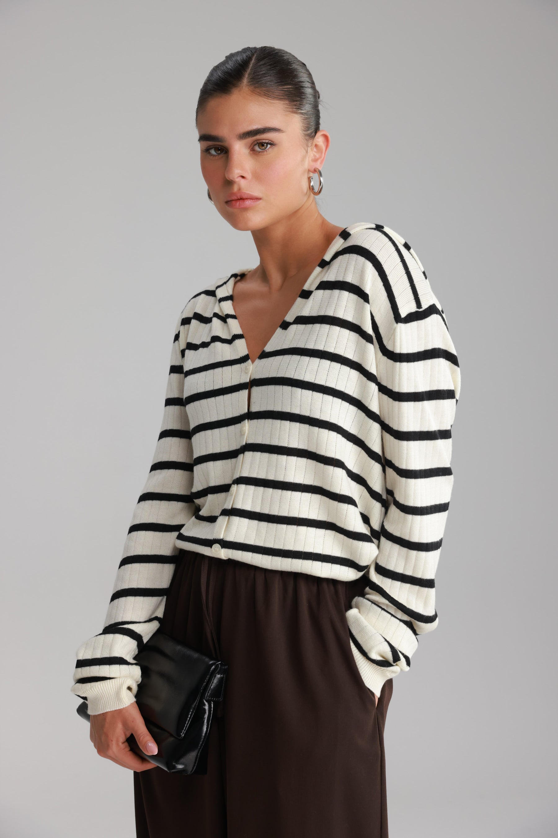 סריג לייק פסים שמנת/שחור