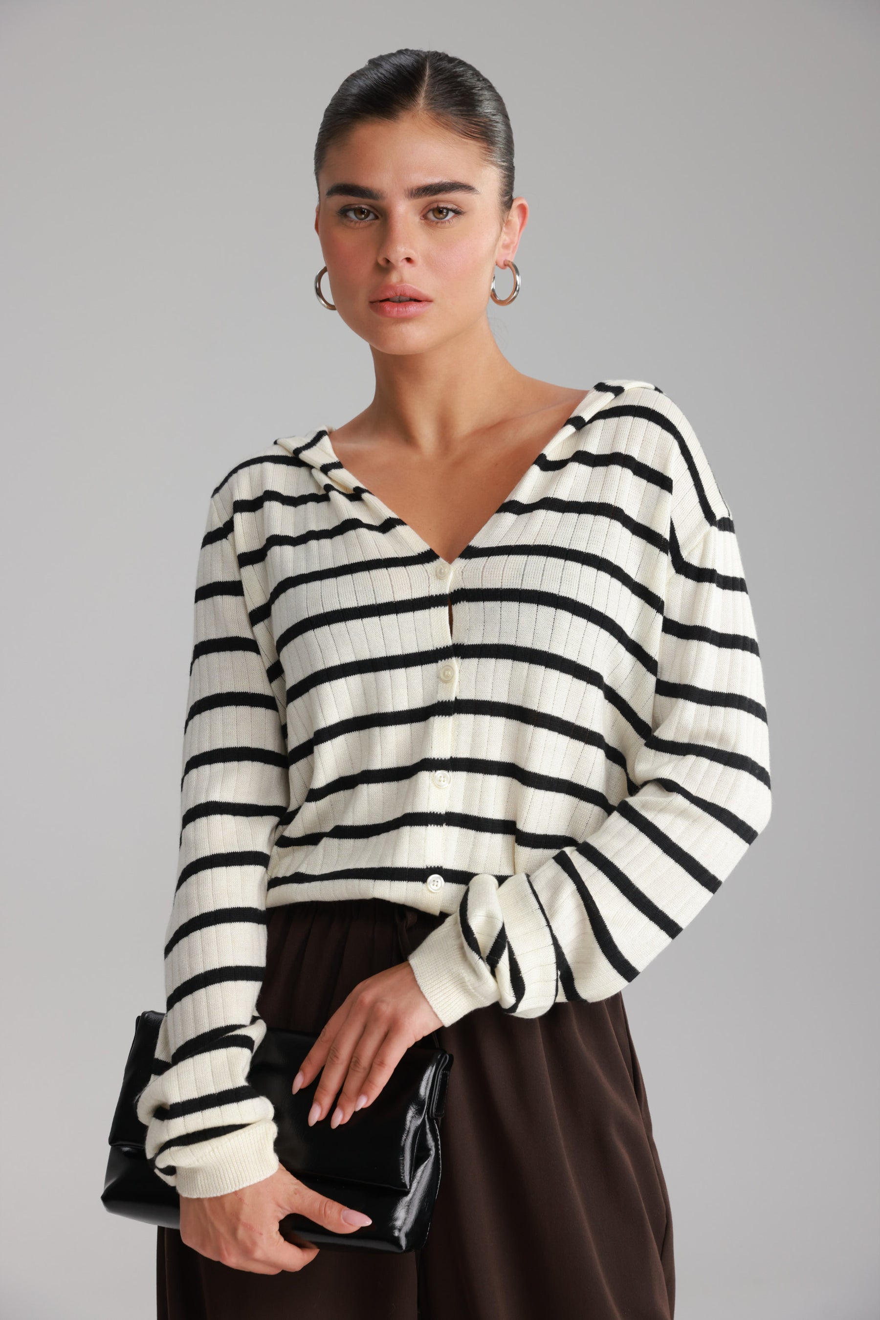 סריג לייק פסים שמנת/שחור