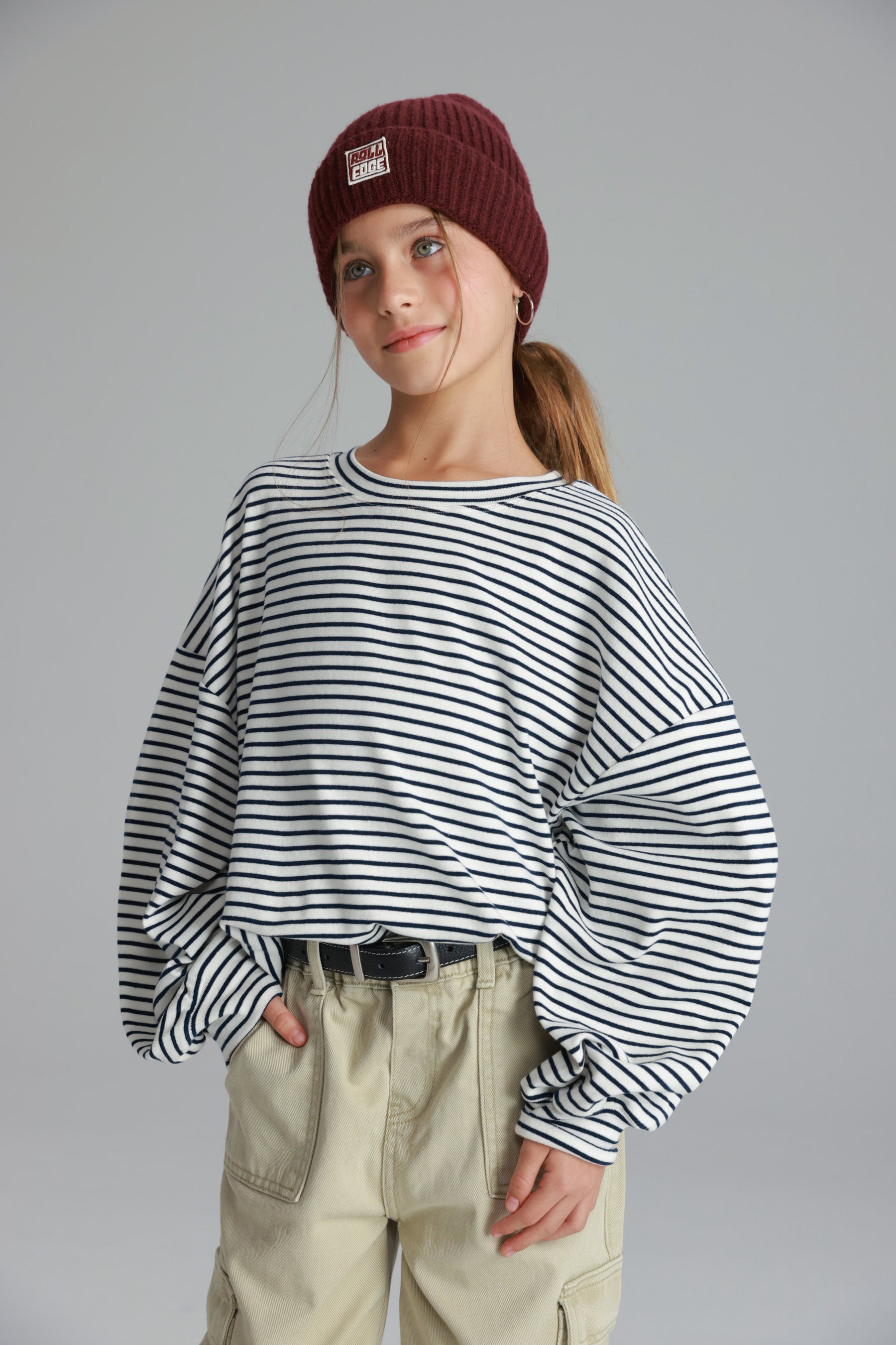 חולצת מייקי פסים לבן/נייבי