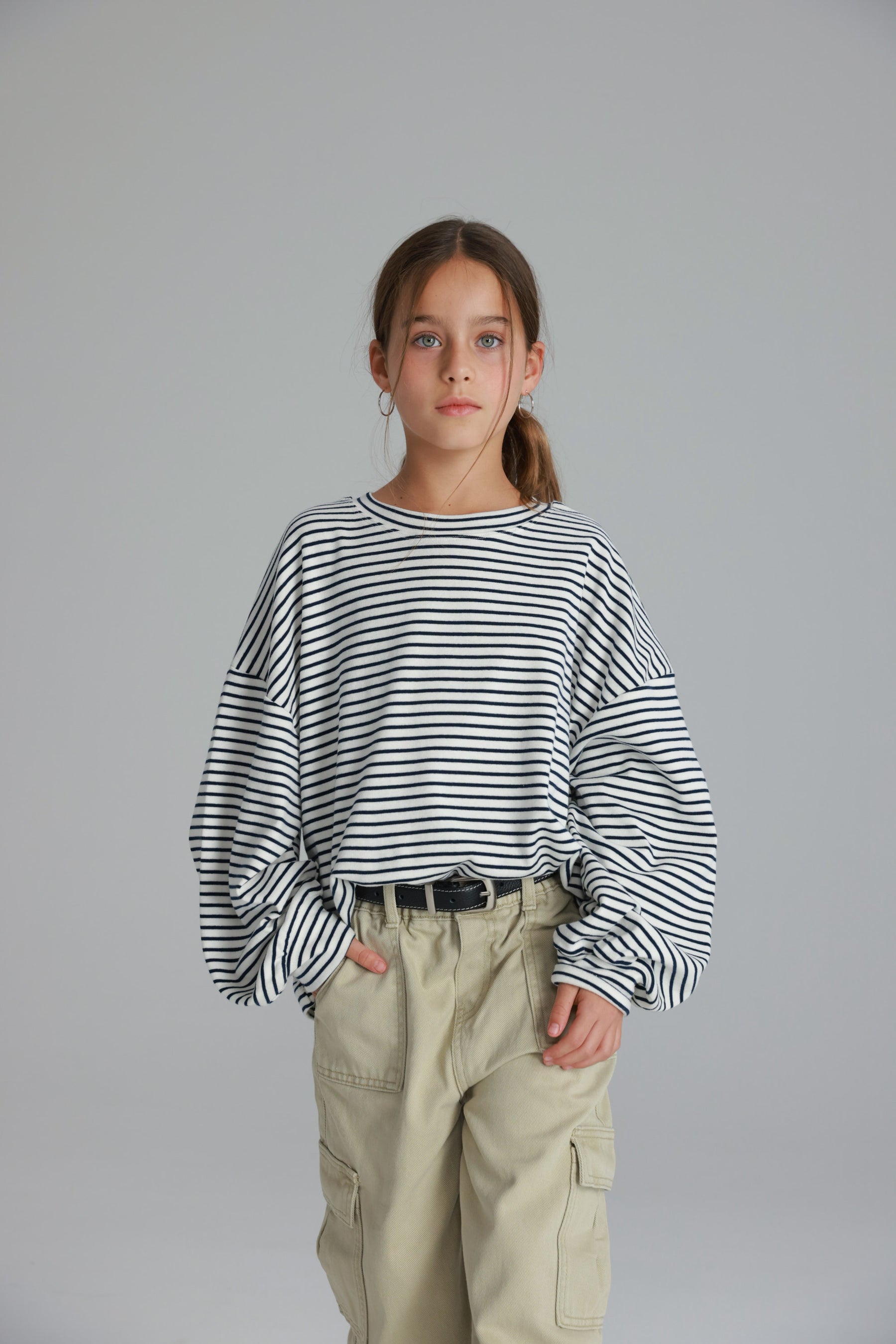 חולצת מייקי פסים לבן/נייבי