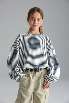 חולצת מייקי פסים לבן/נייבי