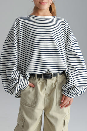 חולצת מייקי פסים לבן/נייבי