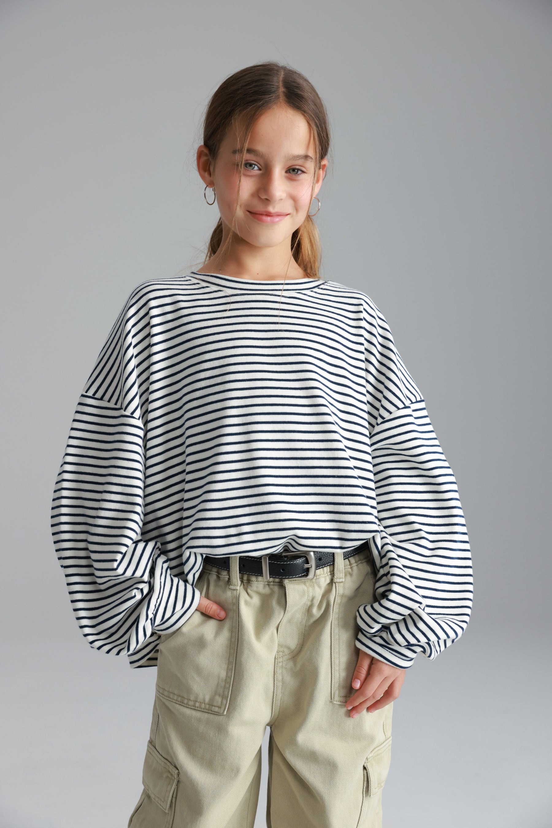 חולצת מייקי פסים לבן/נייבי