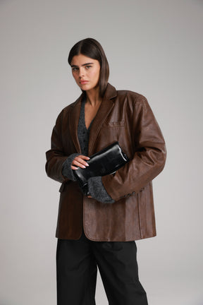 בלייזר מיילו דמוי עור חום כהה