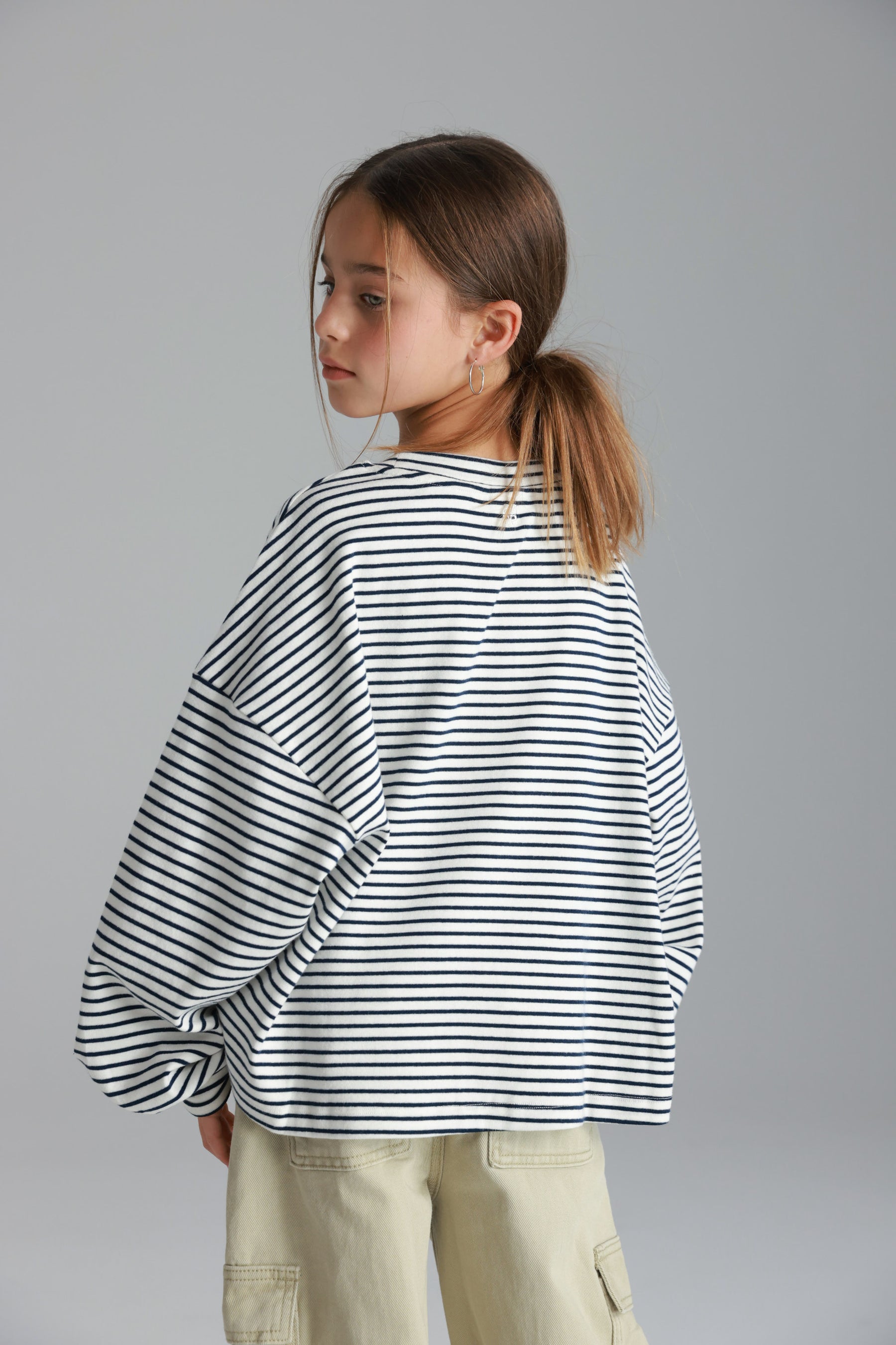 חולצת מייקי פסים לבן/נייבי