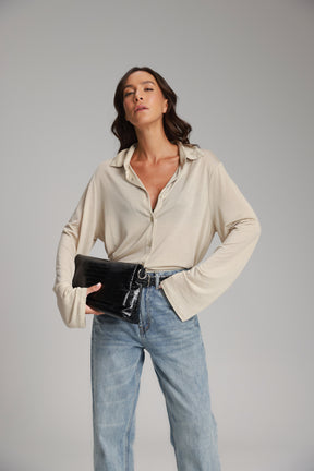 חולצת ליבי מכופתרת בז'