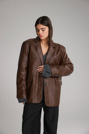 בלייזר מיילו דמוי עור חום כהה