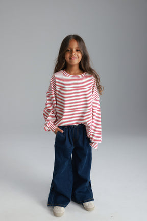 חולצת מייקי פסים לבן/אדום