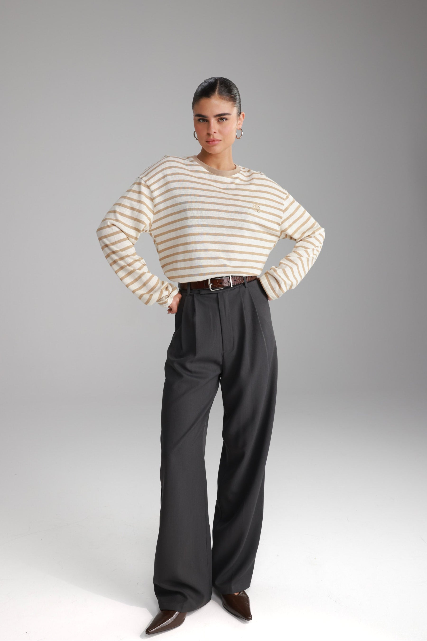 חולצת לוסי פסים שמנת/בז׳