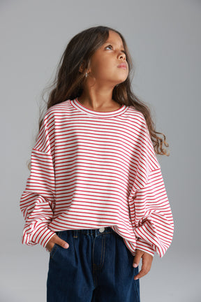 חולצת מייקי פסים לבן/אדום