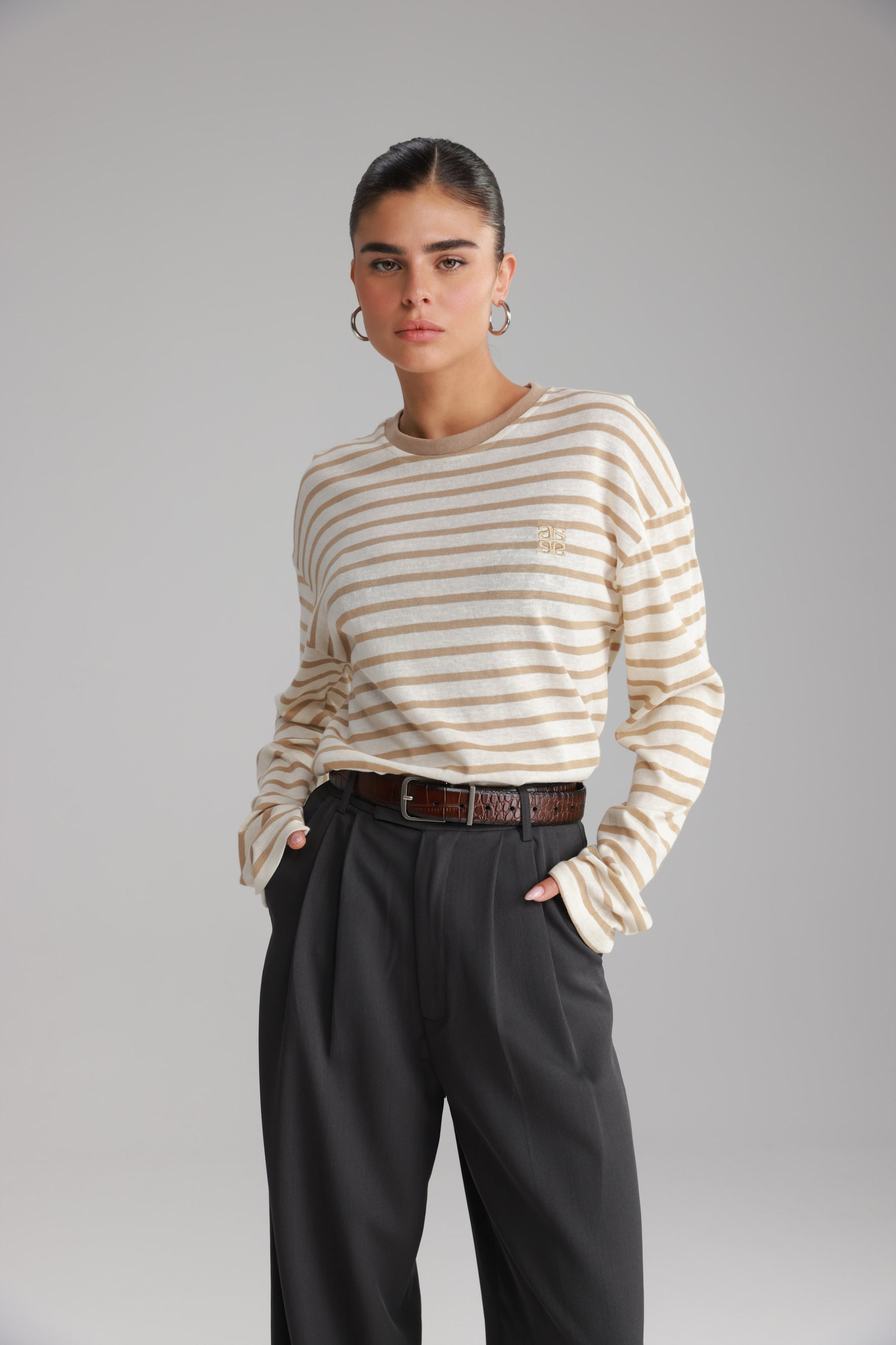 חולצת לוסי פסים שמנת/בז׳