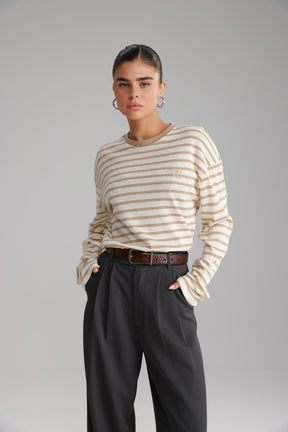 חולצת לוסי פסים שמנת/בז׳