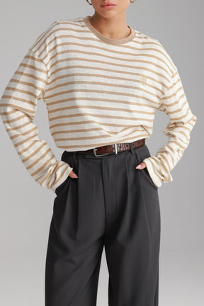 חולצת לוסי פסים שמנת/בז׳