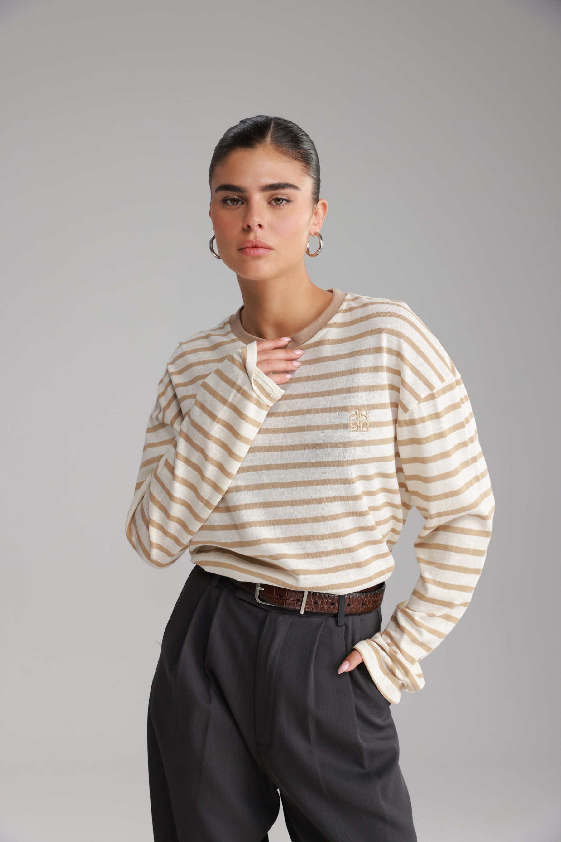 חולצת לוסי פסים שמנת/בז׳