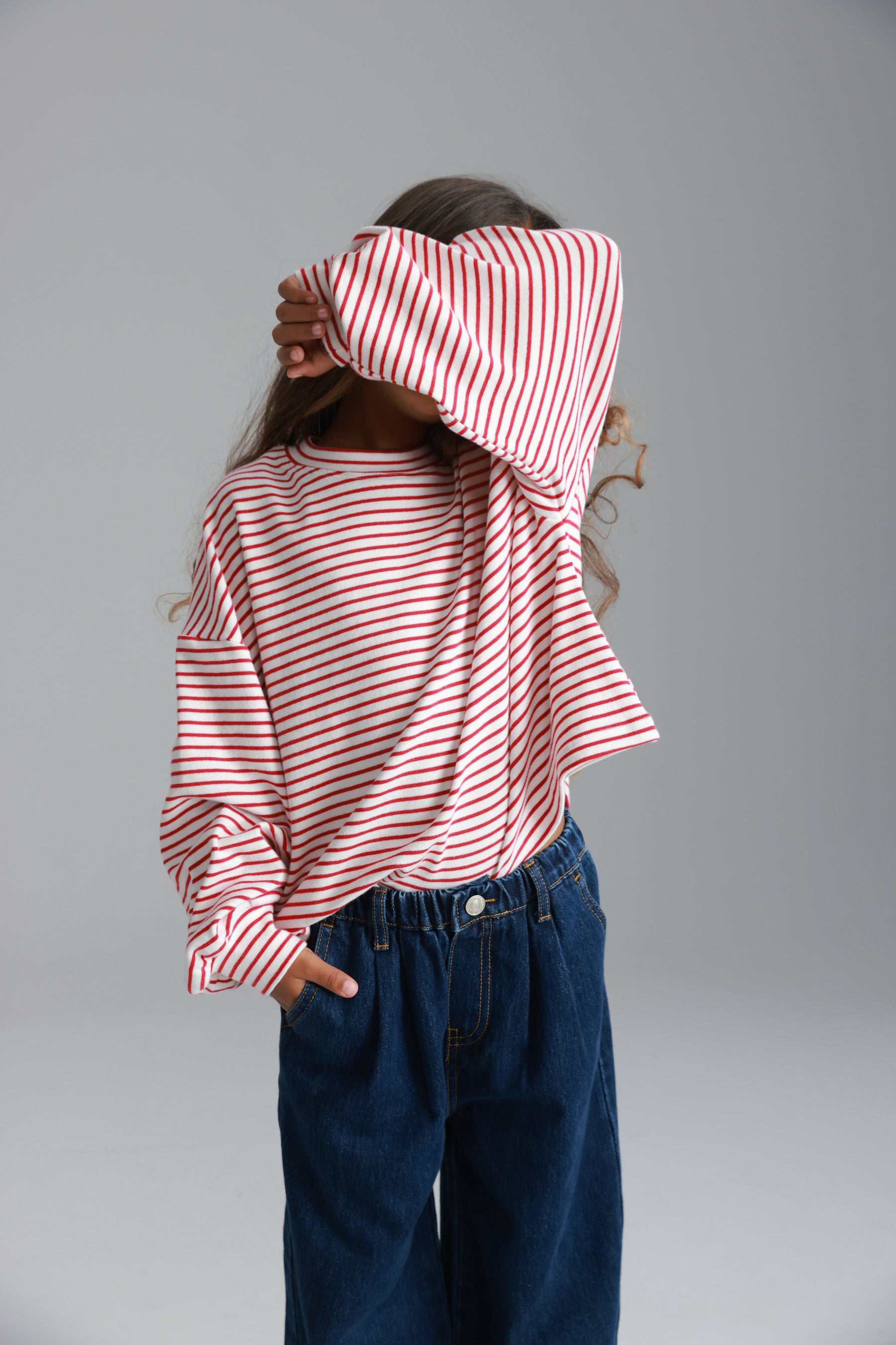 חולצת מייקי פסים לבן/אדום