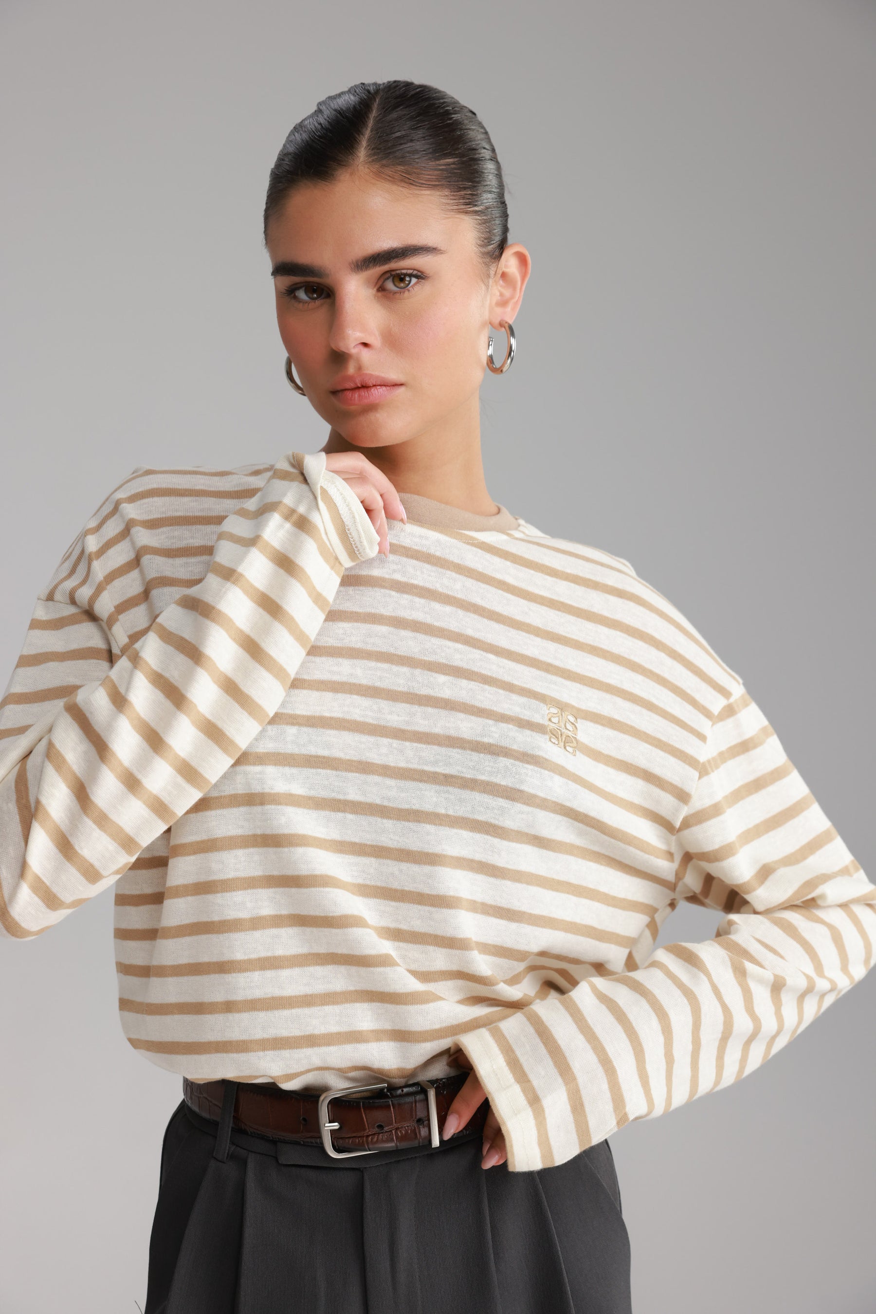 חולצת לוסי פסים שמנת/בז׳