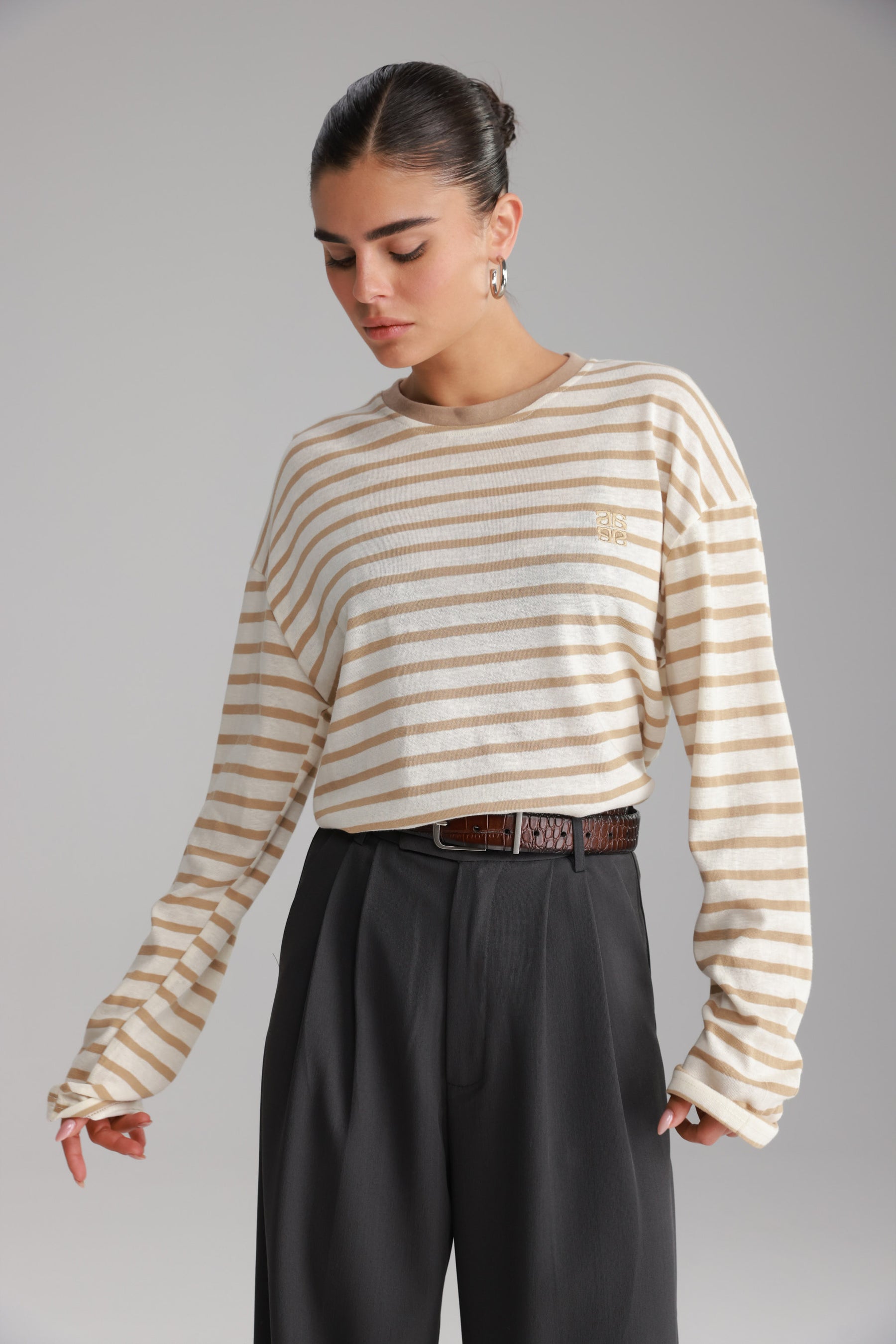 חולצת לוסי פסים שמנת/בז׳