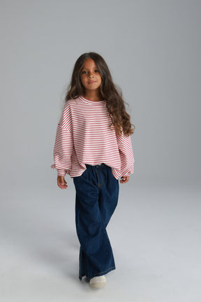 חולצת מייקי פסים לבן/אדום