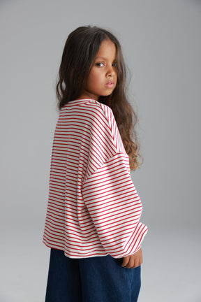 חולצת מייקי פסים לבן/אדום