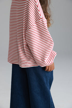 חולצת מייקי פסים לבן/אדום