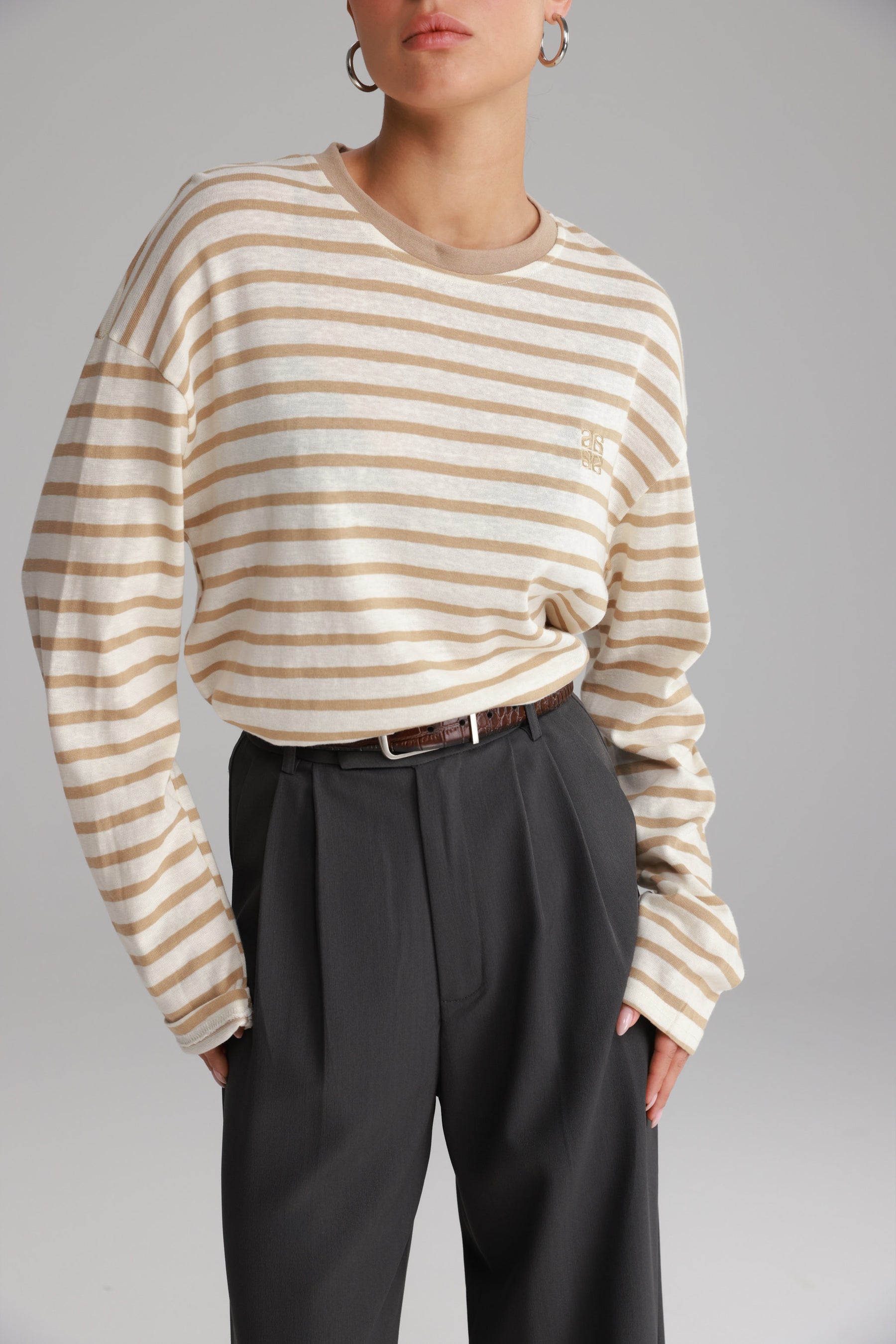 חולצת לוסי פסים שמנת/בז׳