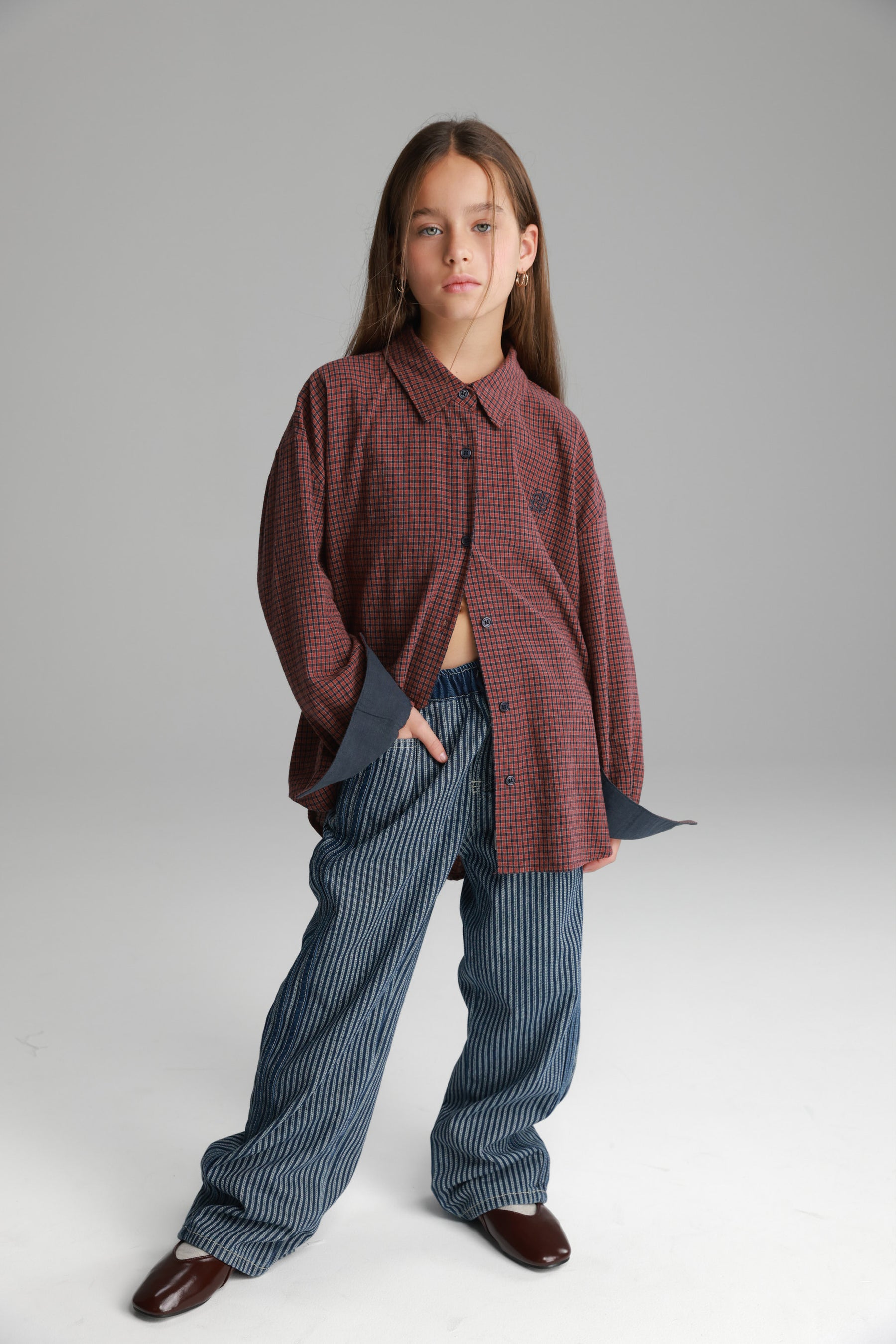 חולצת קניה מכופתרת בורדו/נייבי