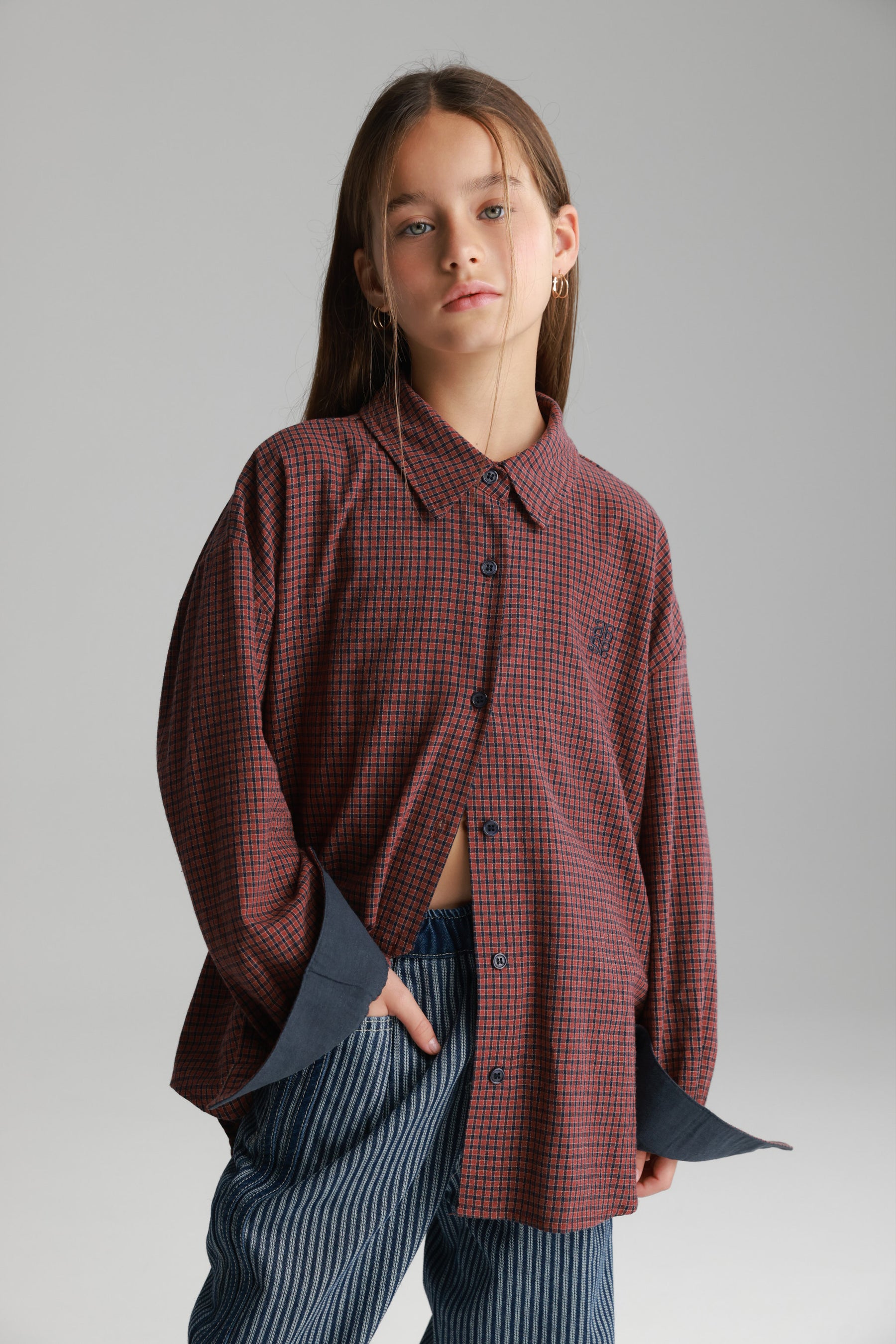 חולצת קניה מכופתרת בורדו/נייבי