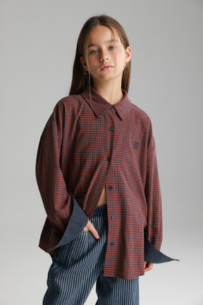 חולצת קניה מכופתרת בורדו/נייבי