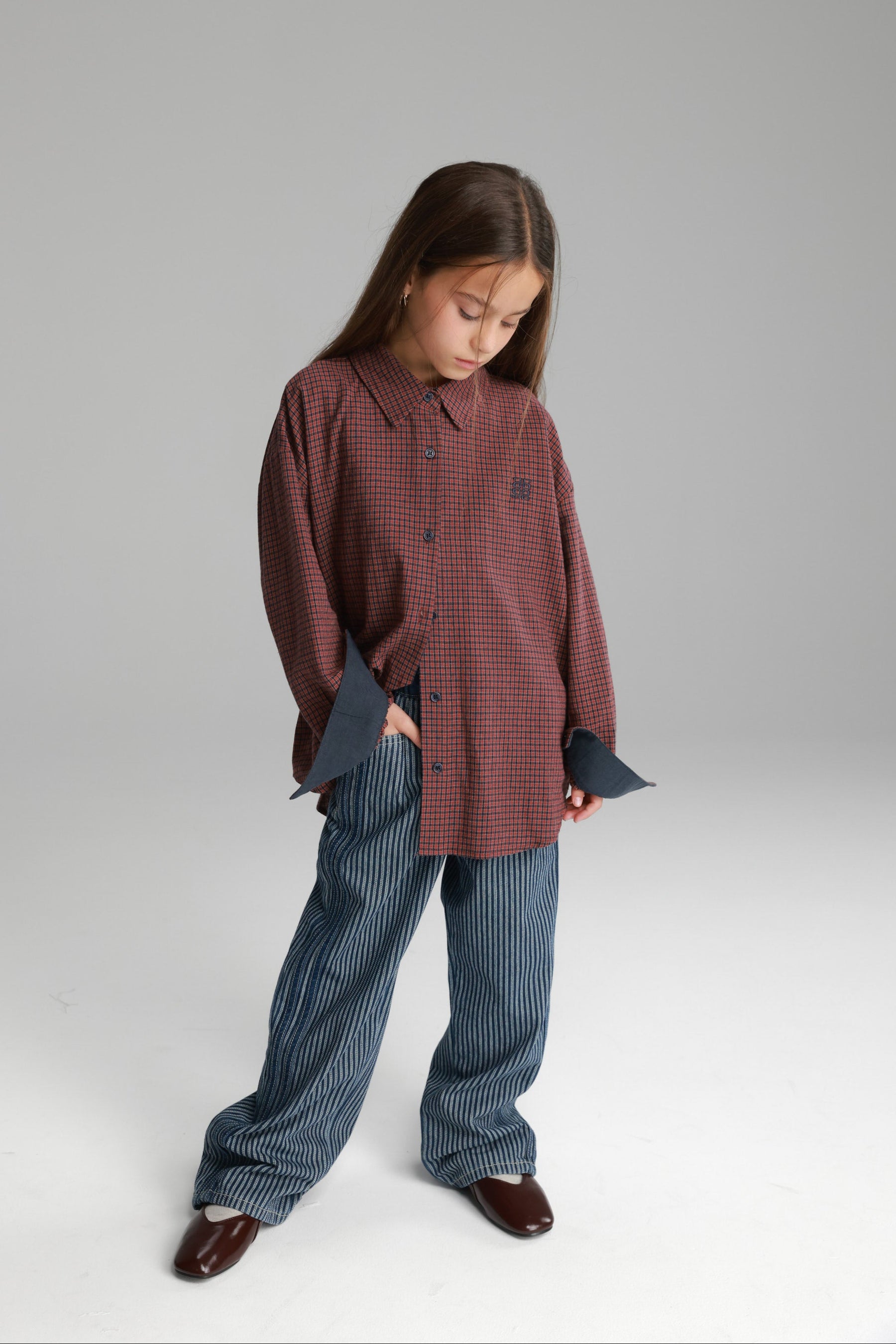 חולצת קניה מכופתרת בורדו/נייבי