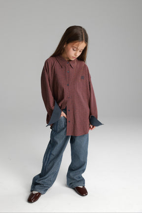 חולצת קניה מכופתרת בורדו/נייבי