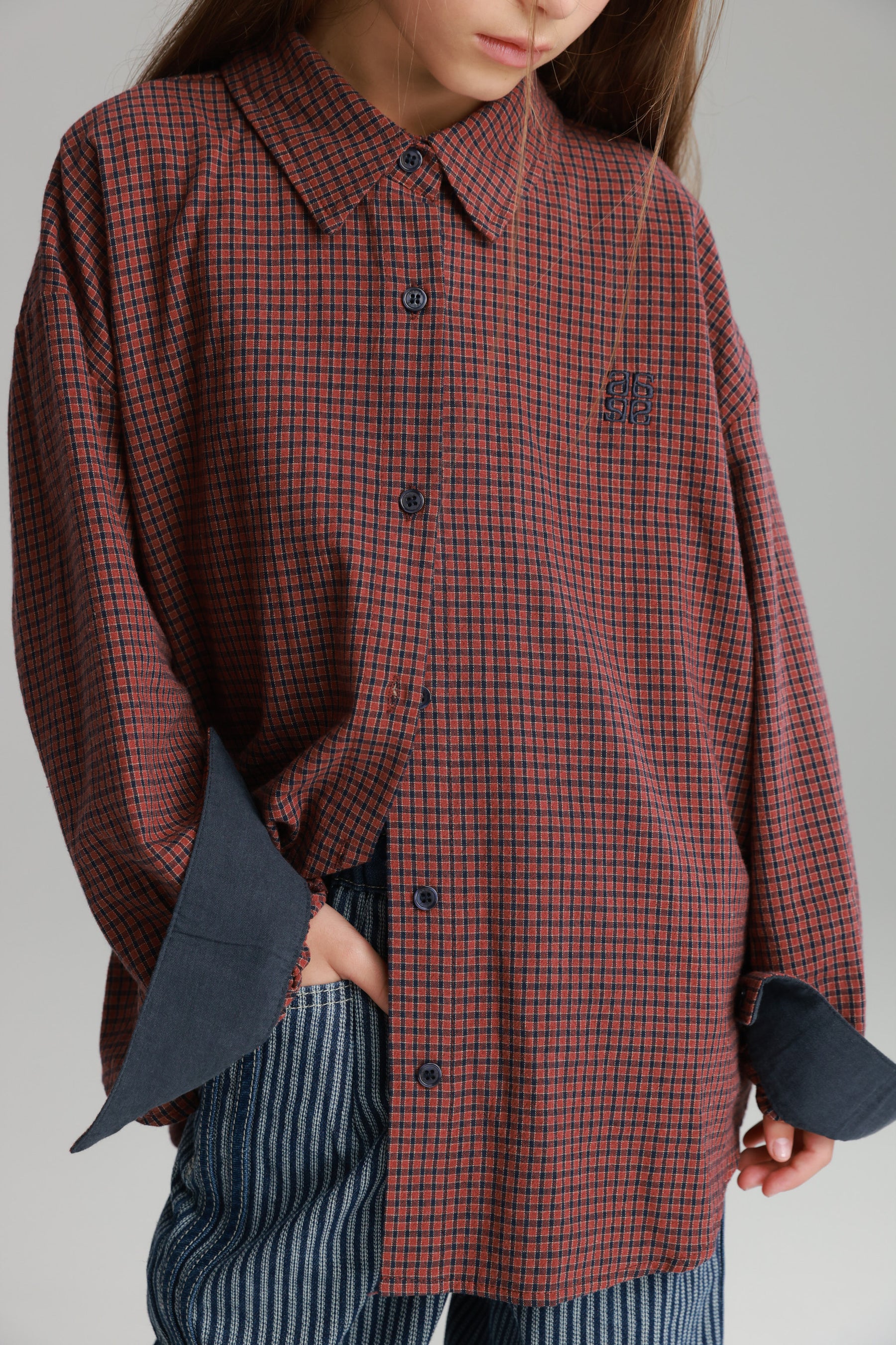 חולצת קניה מכופתרת בורדו/נייבי