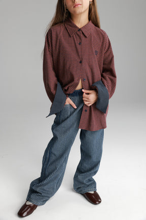 חולצת קניה מכופתרת בורדו/נייבי