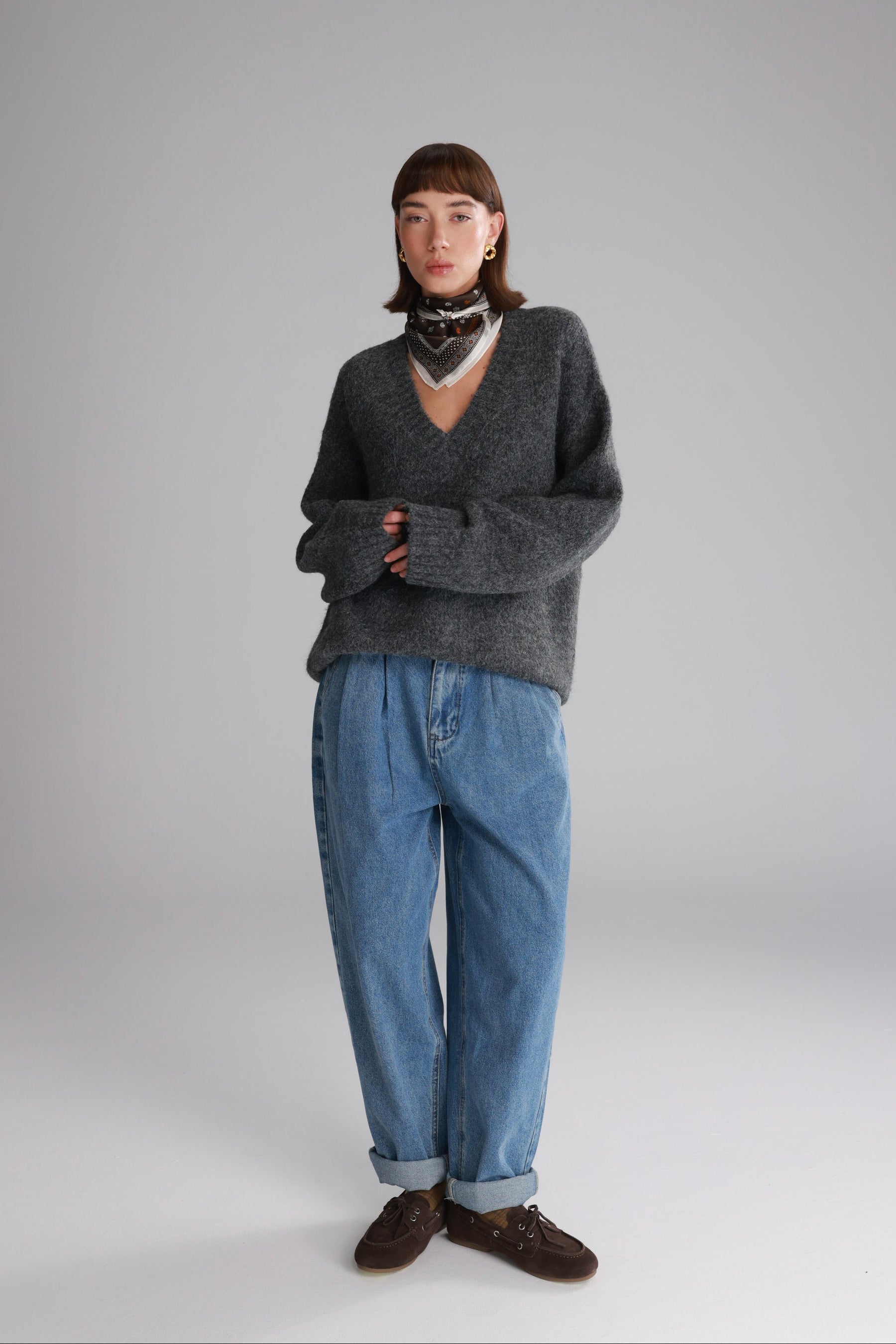 סוודר סאלי אפור כהה