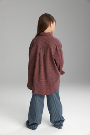 חולצת קניה מכופתרת בורדו/נייבי