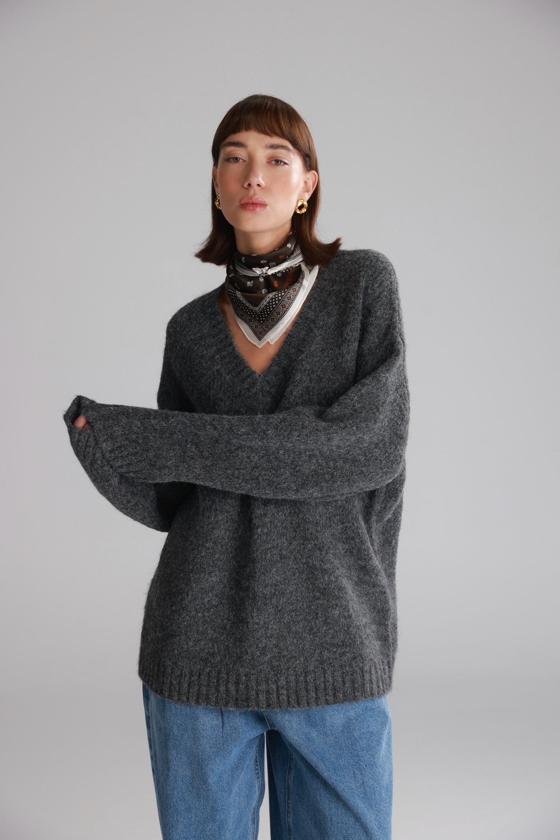 סוודר סאלי אפור כהה