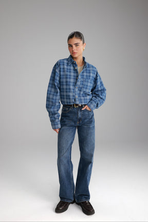 חולצת ג'וי מכופתרת ג'ינס כחול כהה