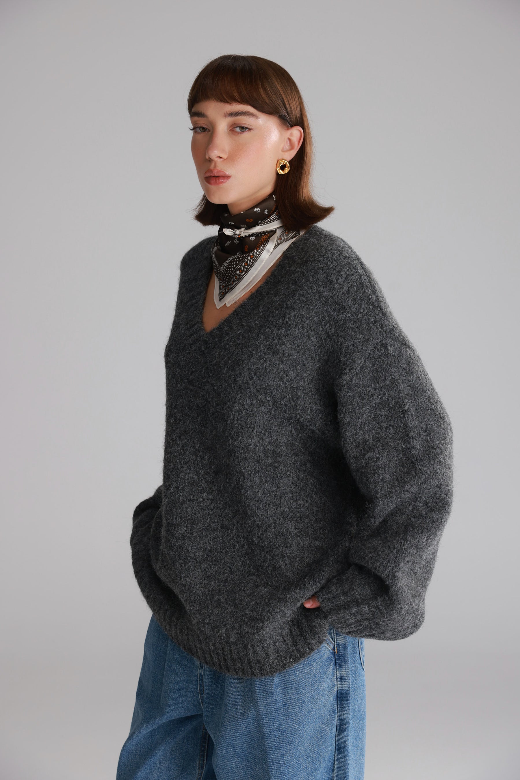 סוודר סאלי אפור כהה