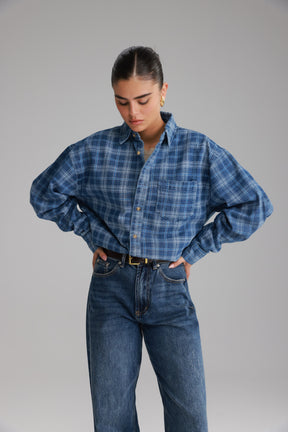 חולצת ג'וי מכופתרת ג'ינס כחול כהה