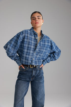 חולצת ג'וי מכופתרת ג'ינס כחול כהה