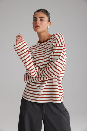 חולצת לוסי פסים שמנת/בורדו