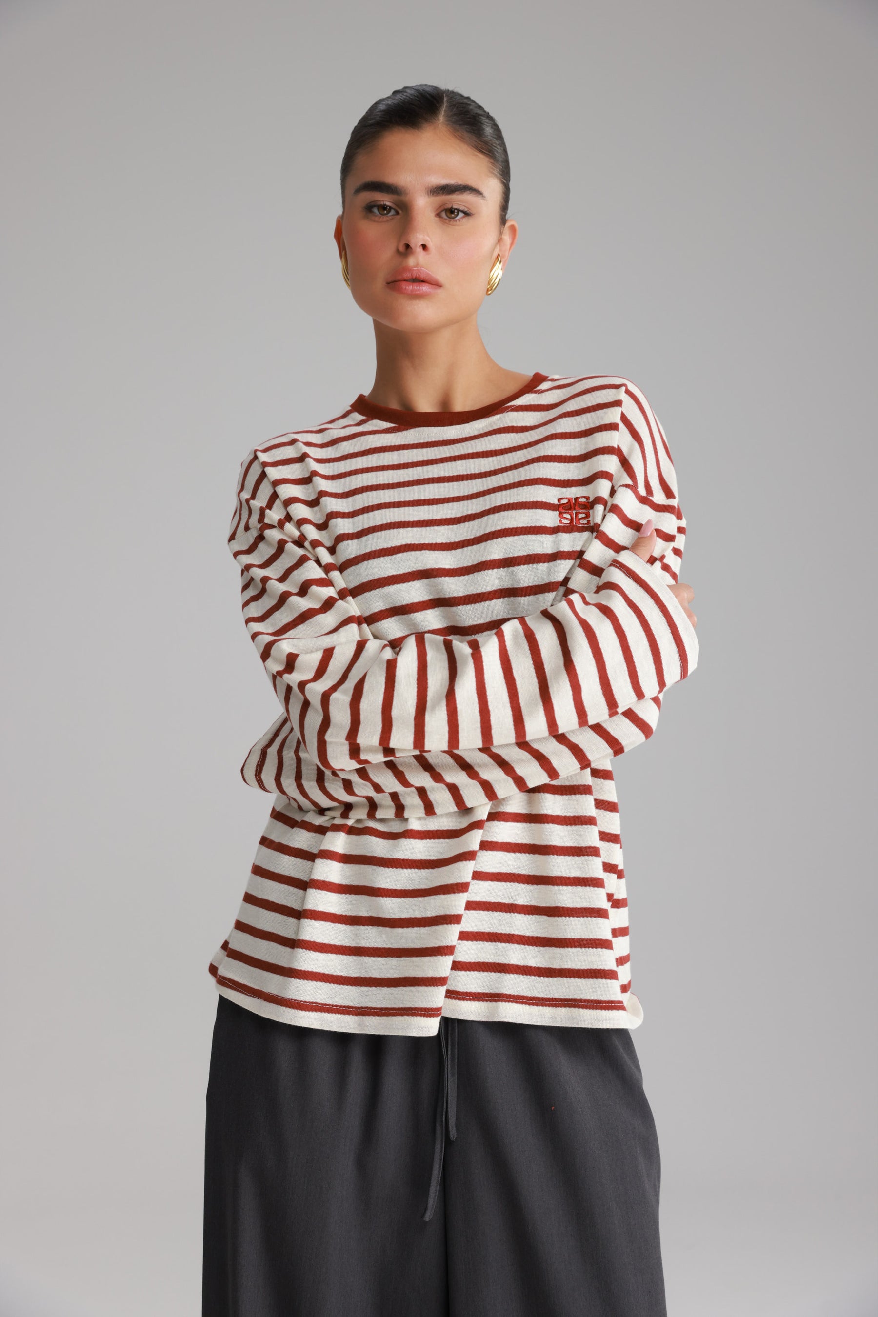 חולצת לוסי פסים שמנת/בורדו