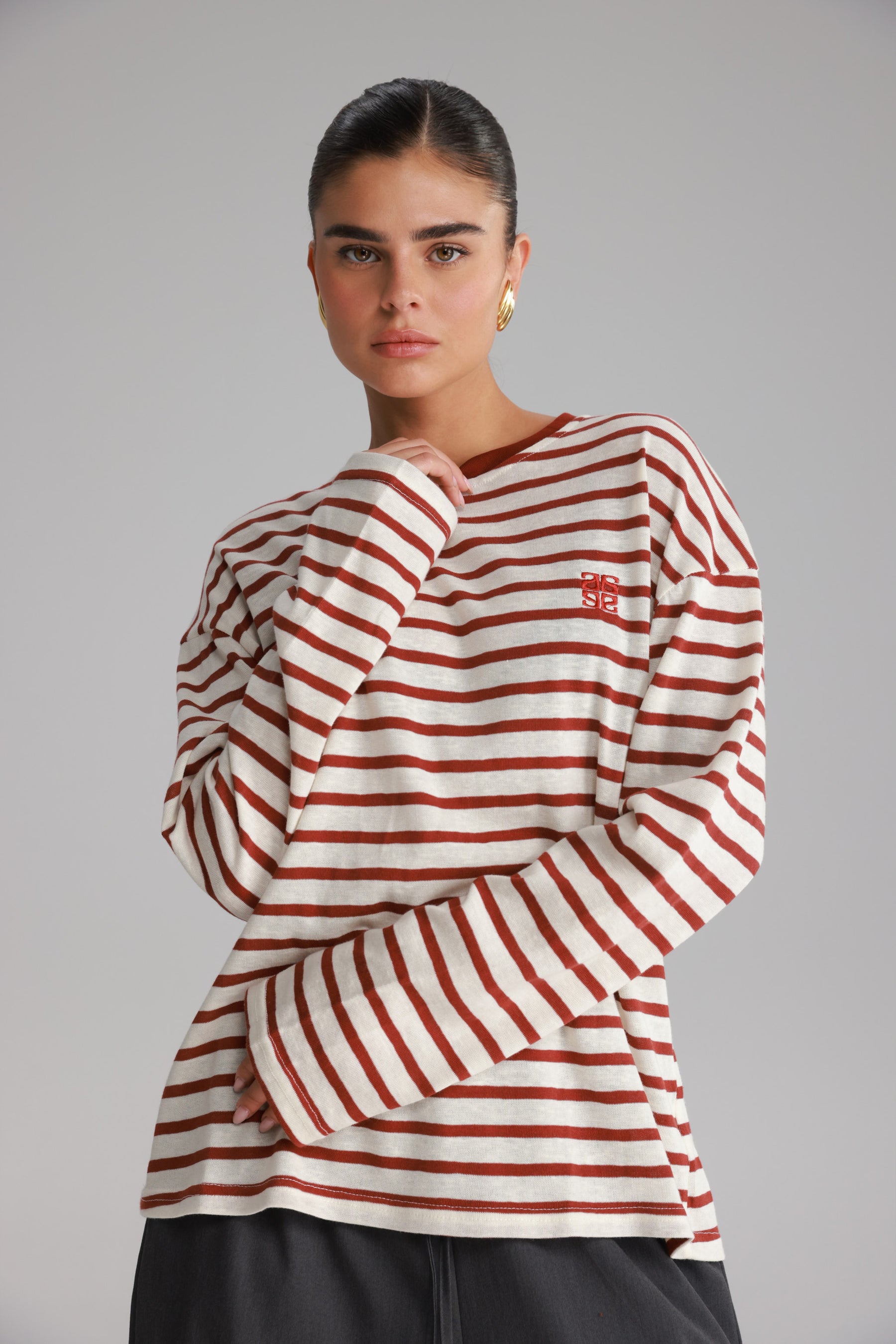 חולצת לוסי פסים שמנת/בורדו