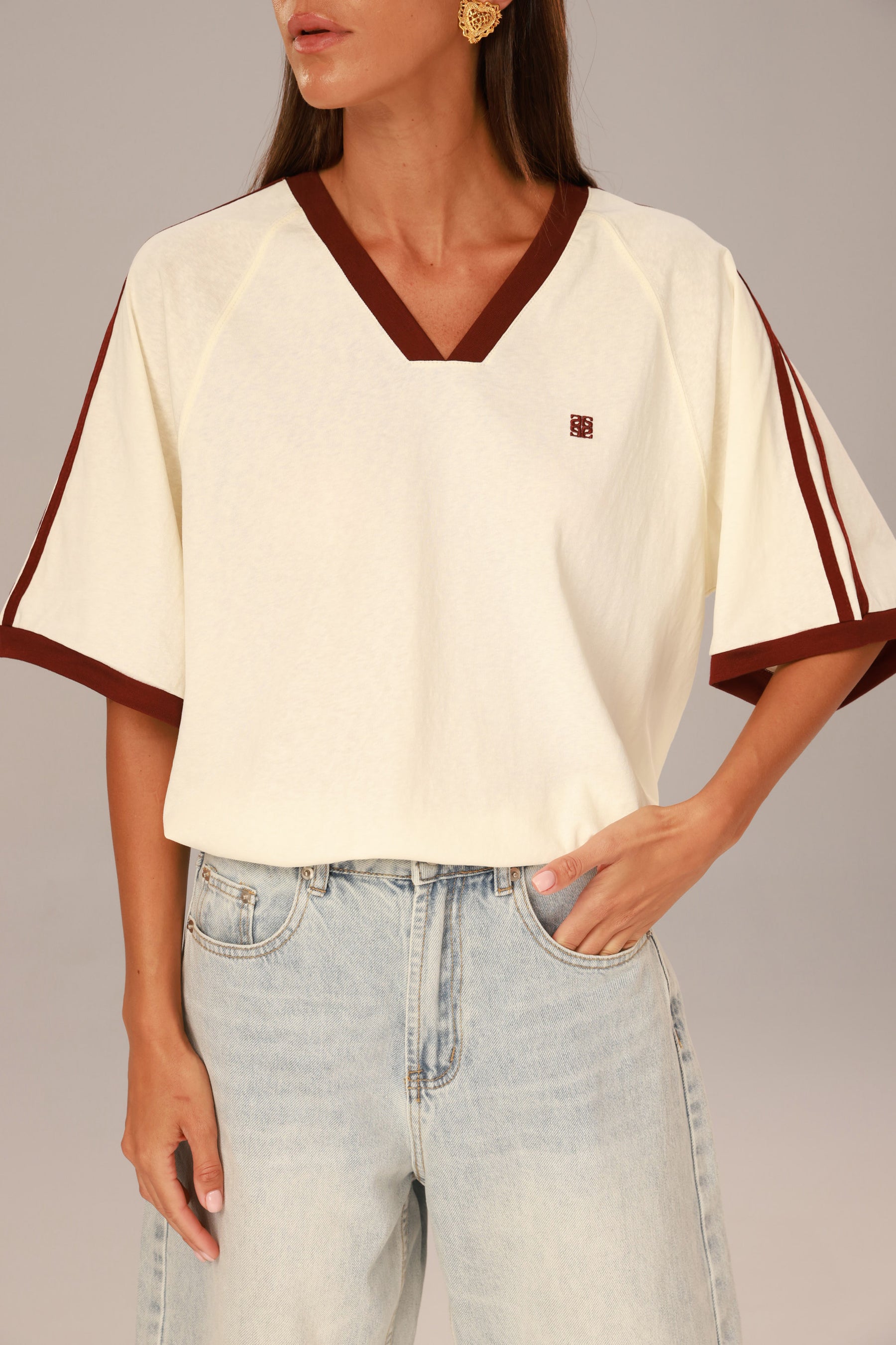 חולצת לורינה שמנת/בורדו