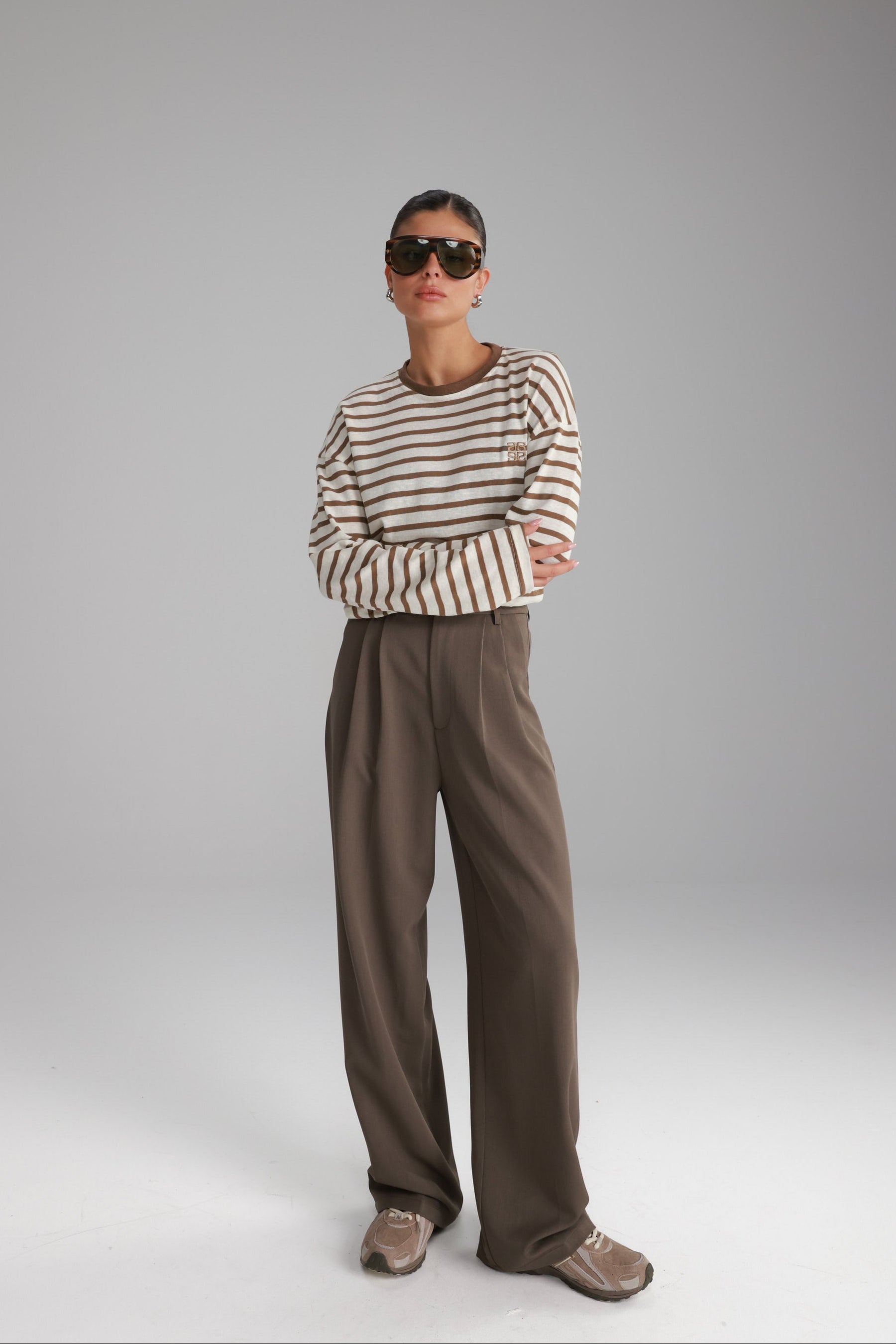 חולצת לוסי פסים שמנת/חאקי