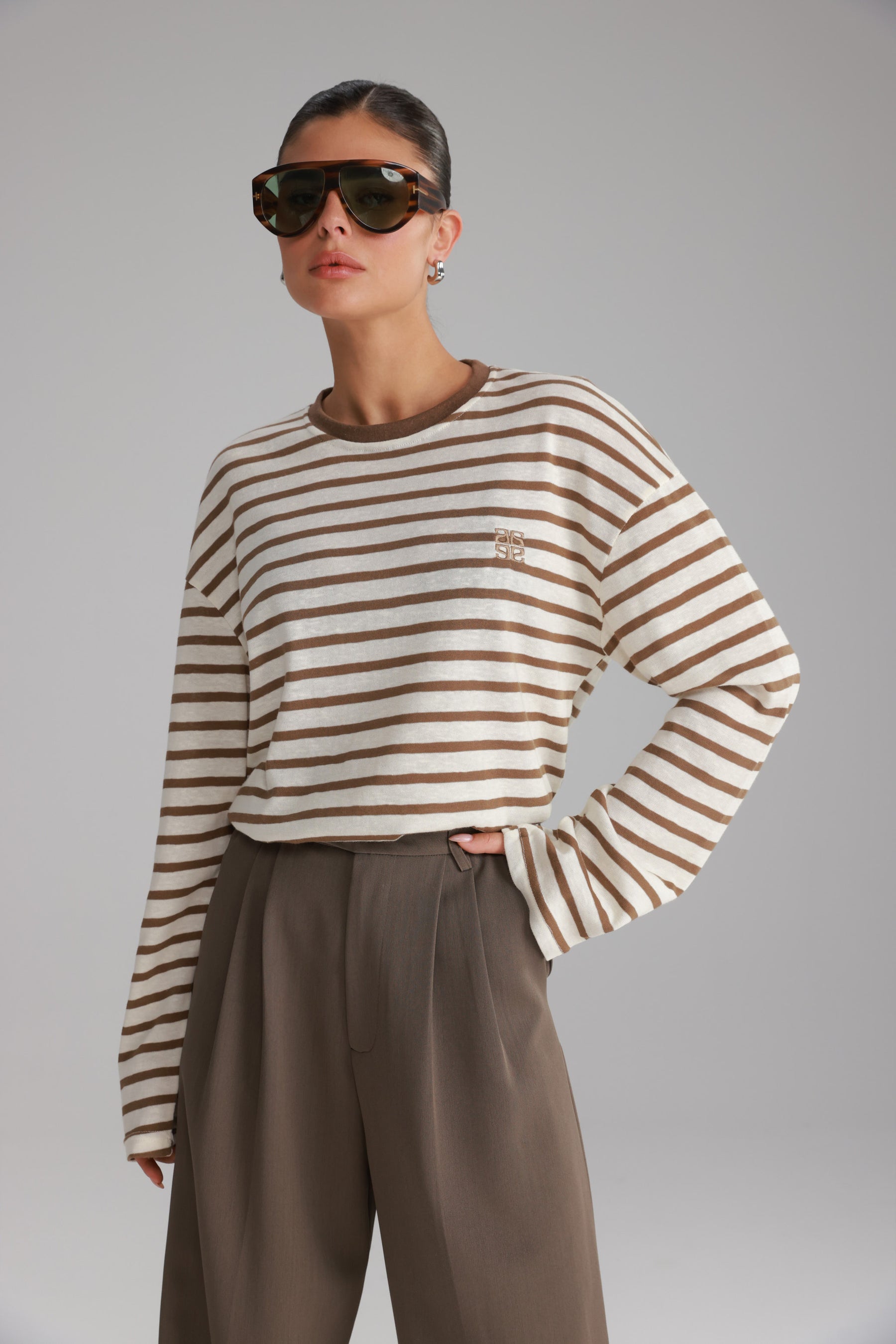 חולצת לוסי פסים שמנת/חאקי